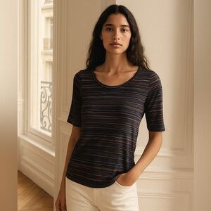 PAIGE Stripe 3/4 Sleeve Top Round Neck size Small